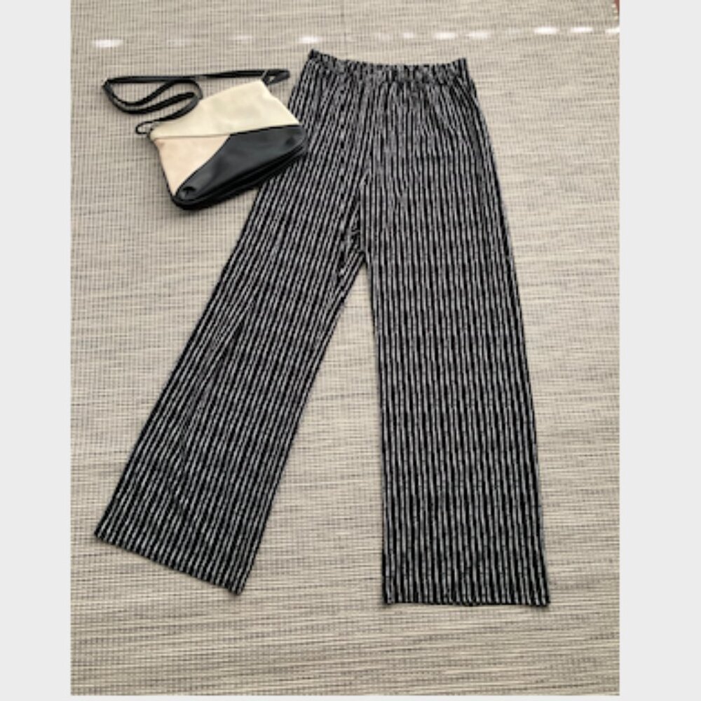 Love Ryan Black White Striped Palazzo Wide Leg Pull On Pant Large